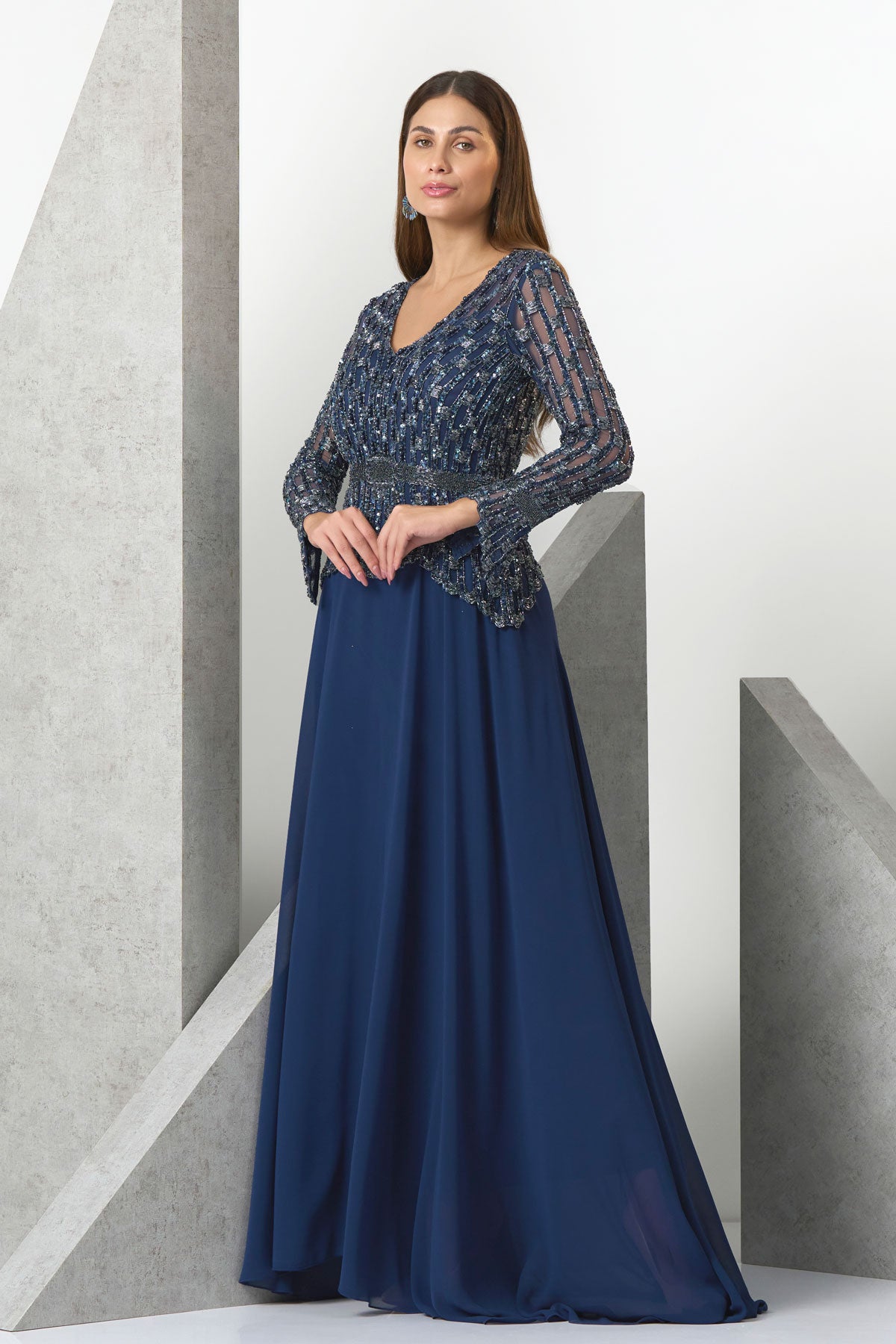 Avigal V-neck peplum Evening Gown Avigal V-neck peplum Evening Gown