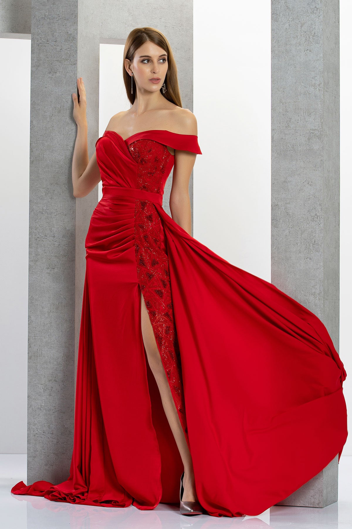 Ball Gown Designer Red Cocktail Dress Sharon Triangles Off