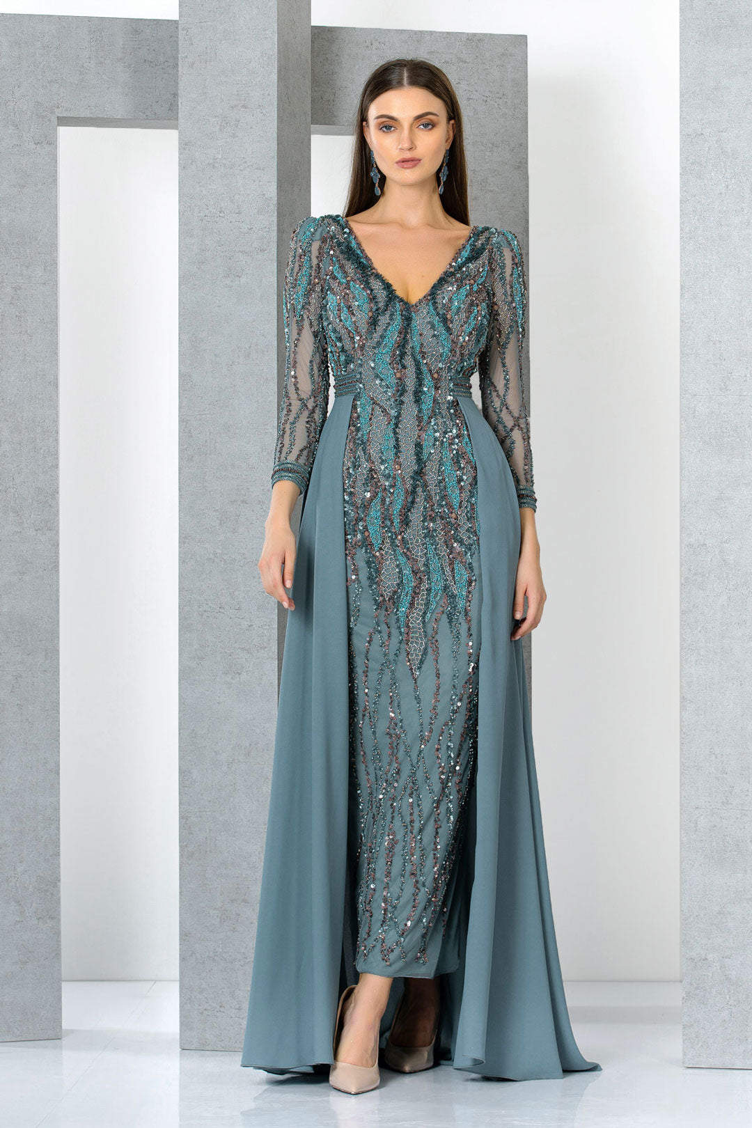 Sharon V-Neck Chiffon Evening Gown - Main Image